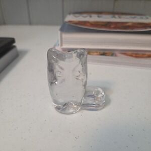 Vintage Biedermann 2" Clear Glass Barn Owl Mini Taper Candle Holder w/tag.